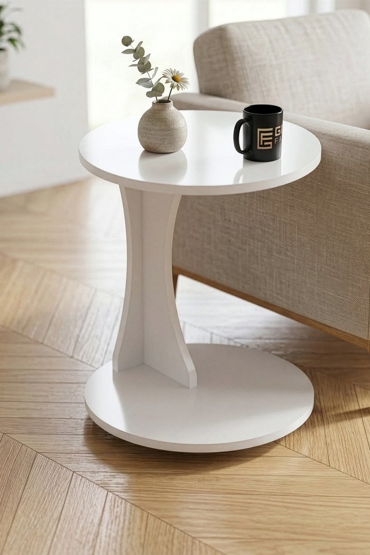 Classic Melamine-faced Chipboard C-Shape Round Side Table, White