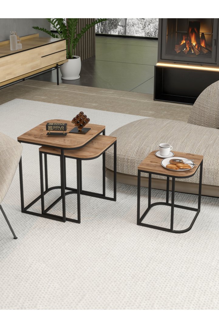 Damla 3-Piece Rectangular Nesting Table Set - Brown