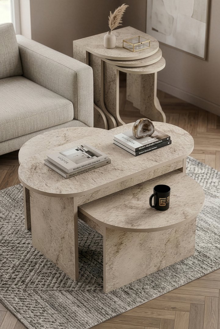 Setro Modern Melamine-faced chipboard Coffee and Nesting Table Set Ecru