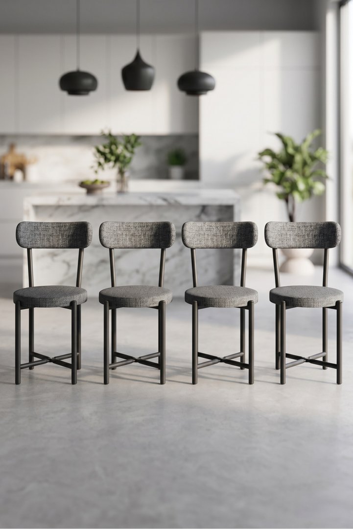 Teddy 9809 Modern Kitchen Chair, Linen Fabric, With Metal Legs (4-Piece)
