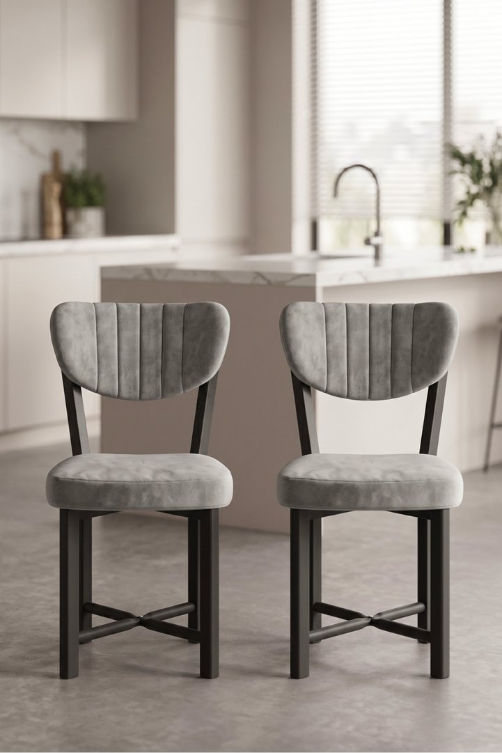 Chair 2 Pieces Baby Face Fabric Metal Legs Modern Kitchen Chair Cafe Balcony Office Elma 9810 Grey