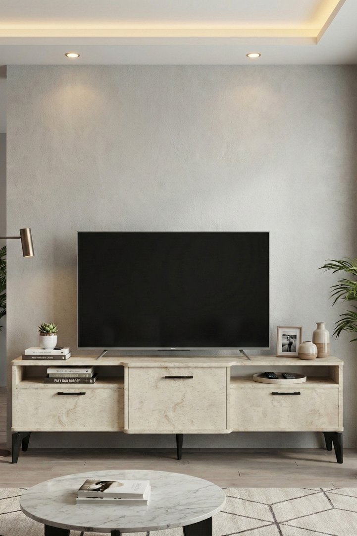 Mistral meuble TV en panneau de particules mélaminé écru