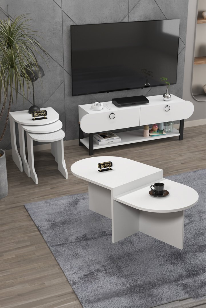 Setro 6-Piece Table and TV Unit Set Melamine-faced Chipboard White