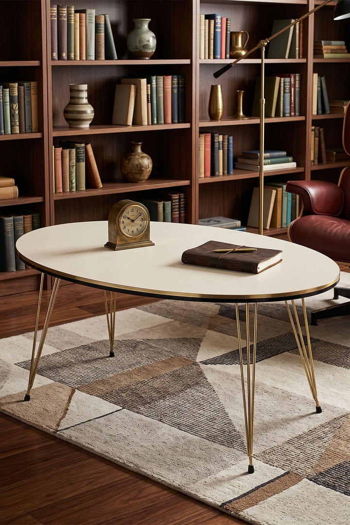Coffee Table Ellipse Twin Gold Cream Wire Legs