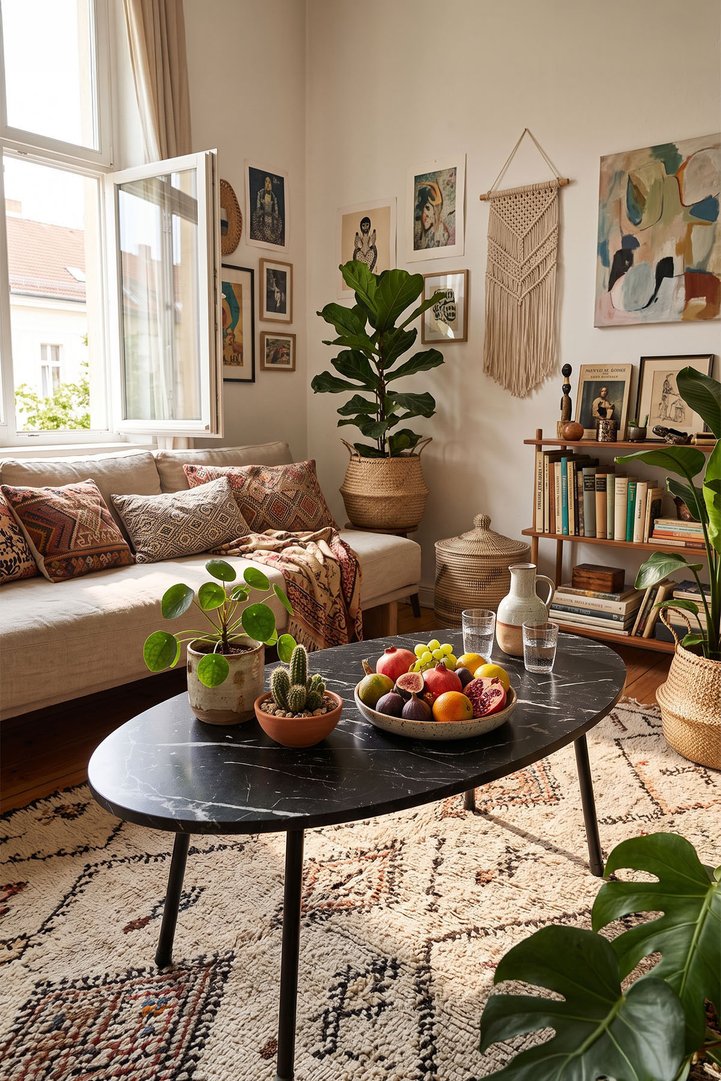 Oval Coffee Table Metal Legs - Black Marble Effect