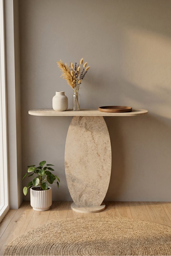 Modern Decorative Console Table 7031, for Entryway, Hallway, Corridor, Living Room, Travertine