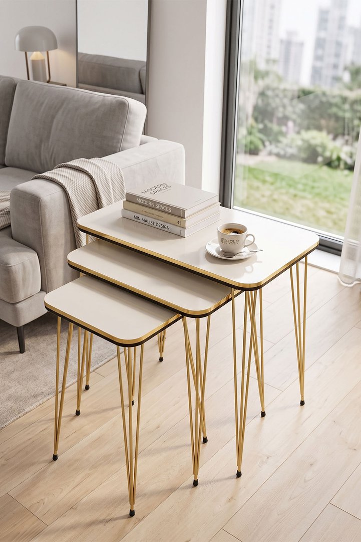 Double Gold White Wire Nesting Table