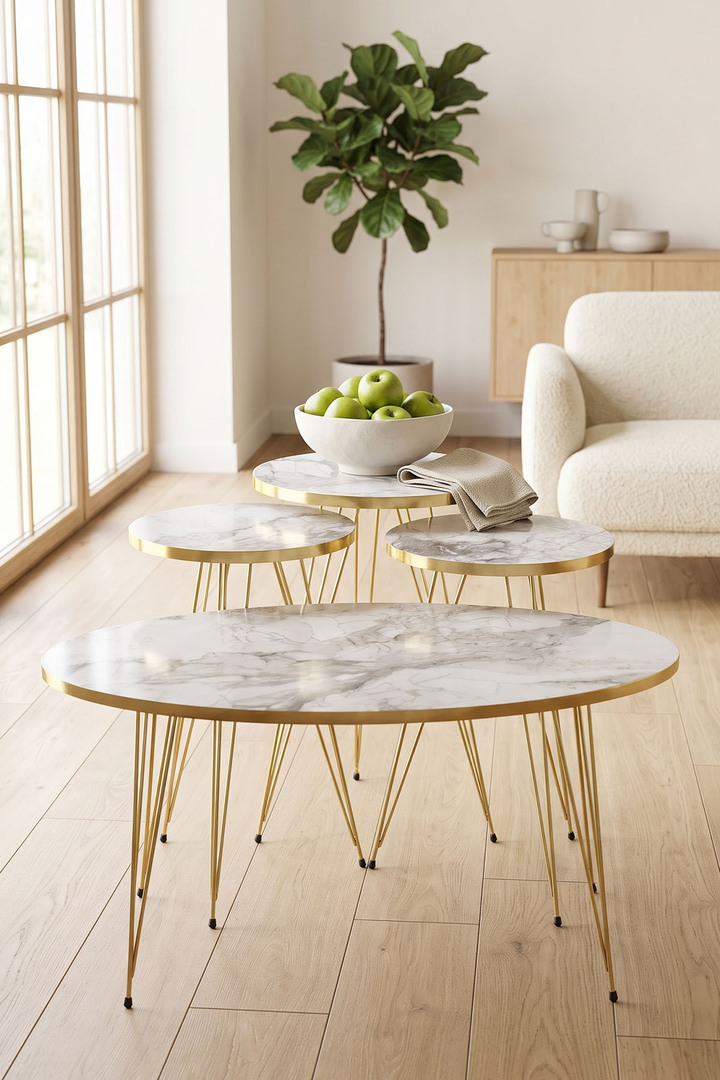 Nesting and Coffee Table Elliptical Set Gold Efes Wire-legged
