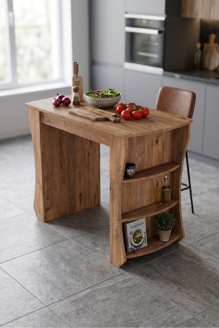 Küchentisch Kücheninsel Inseltisch Bartisch Frühstückstisch Regal Mehrzweck Schrank moderner Tisch 120x60 cm 9836 Atlantik Kiefer