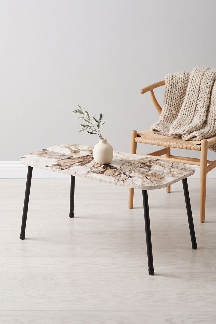 Rectangular Coffee Table Metal Legs - White Marble Effect