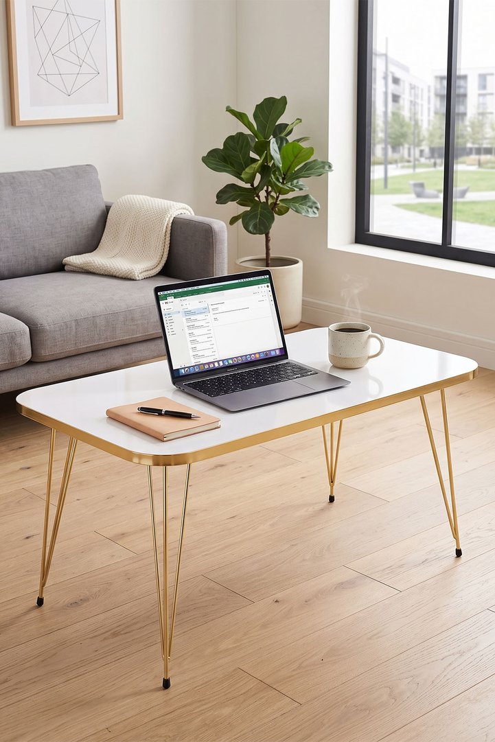 Square Gold White Wire Coffee Table