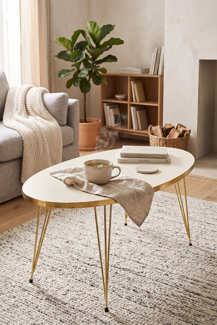 Coffee Table Ellipse Gold Cream Wire
