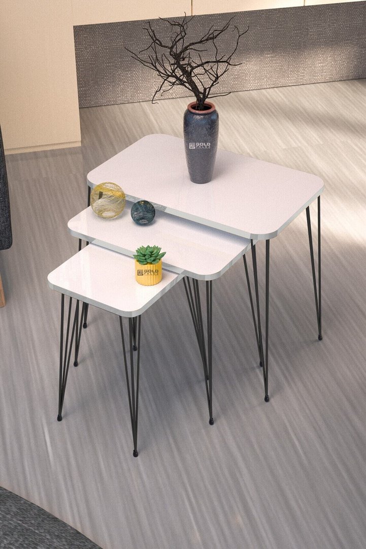 Rectangular Nesting Table Set Wire Legs - White