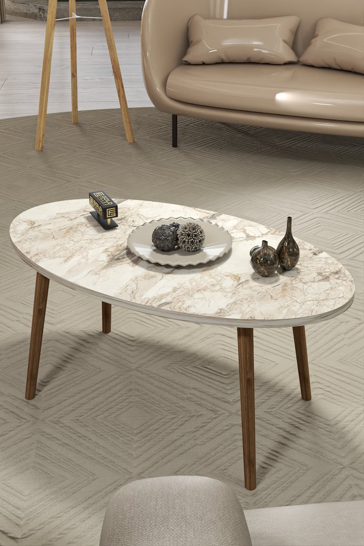 Turned Wooden Leg Oval Coffee Table - Efes