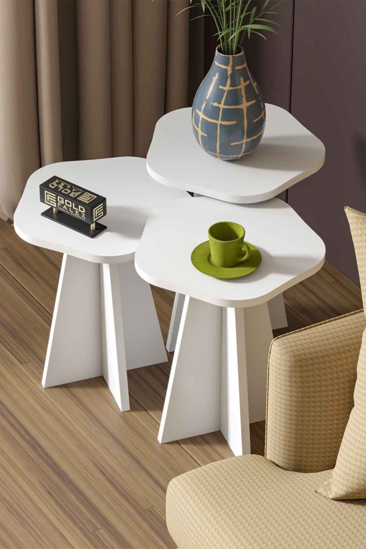 Cicek Geometric Nesting Table Set - White