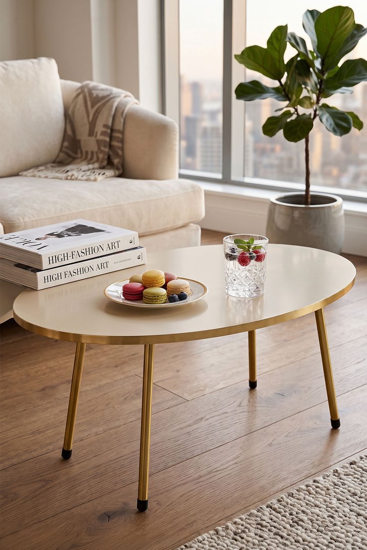 Oval Coffee Table Gold Metal Legs - Cream