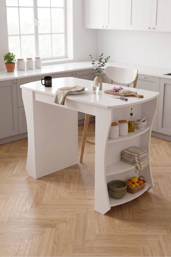 Kitchen Table Kitchen Island Island Table Bar Table Breakfast Table Shelved Multi-purpose Modern Table 120x60 cm 9837 White