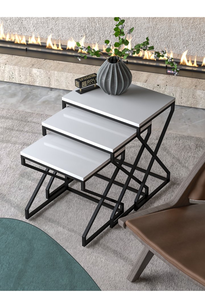 3-Piece Square Nesting Table Set V-Shaped Legs - White