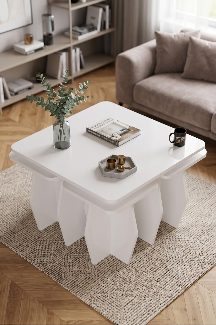 Coffee Table and Nesting Table 5-Piece Set Modern Multi-purpose Living Room Side Table 9247 White