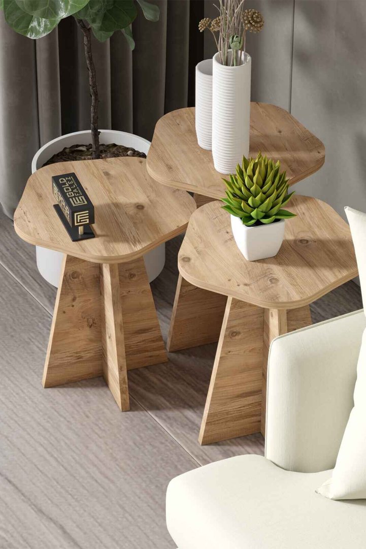 Cicek Geometric Nesting Table Set - Brown