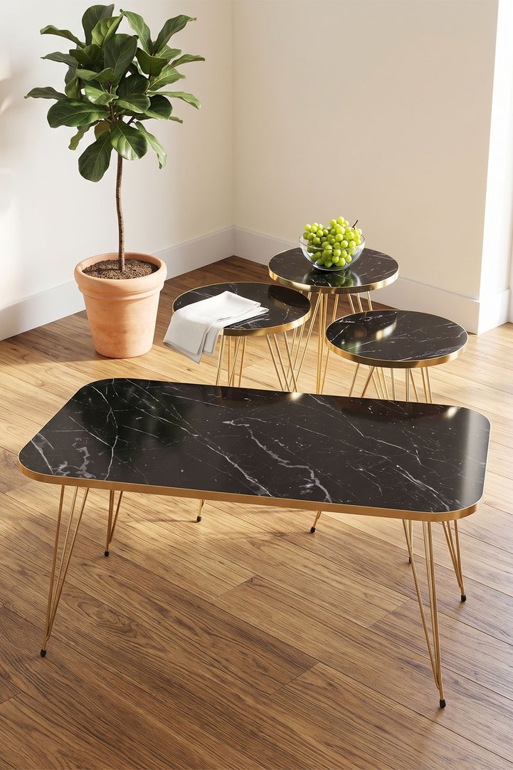 Nesting Table and Coffee Table Set Gold Bendir Wire