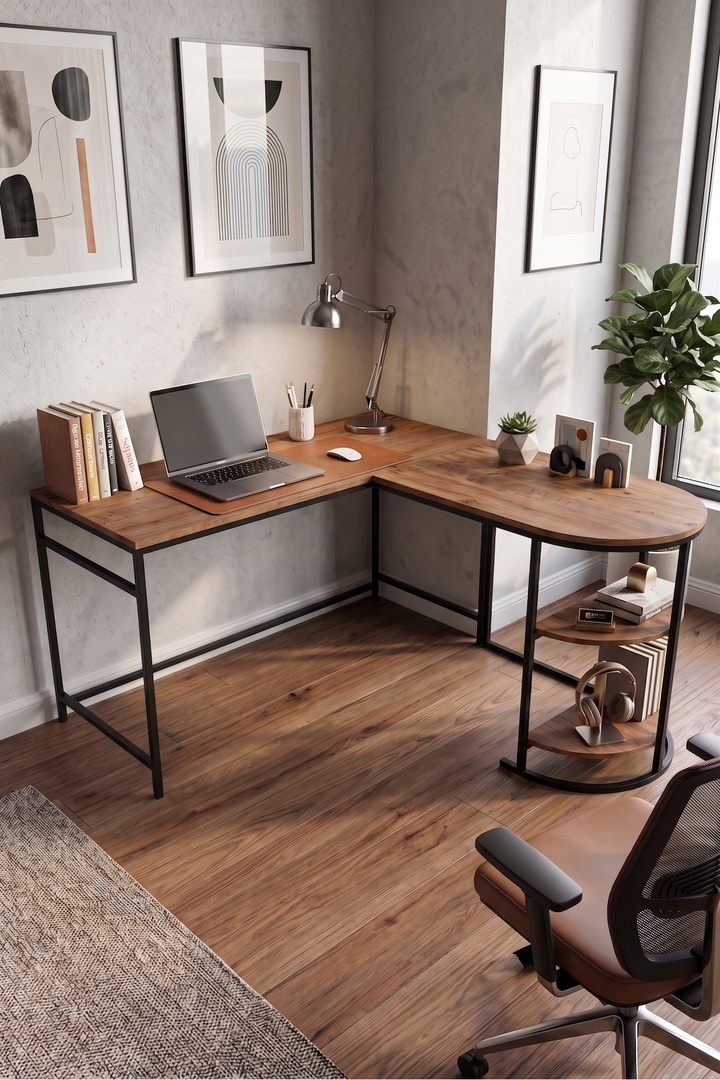L-shaped Corner Desk 7042, Computer Desk, Office Desk, Gaming Desk, Multi-purpose Table with 2 Shelves, Atlantik Pine