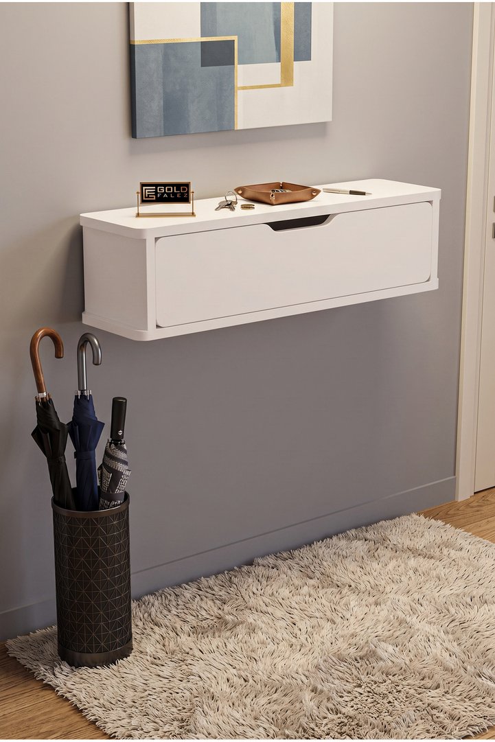 Luna 183 Modern Wall-Mounted Console Table, Entryway Cabinet, Hallway Shelf with Door, White