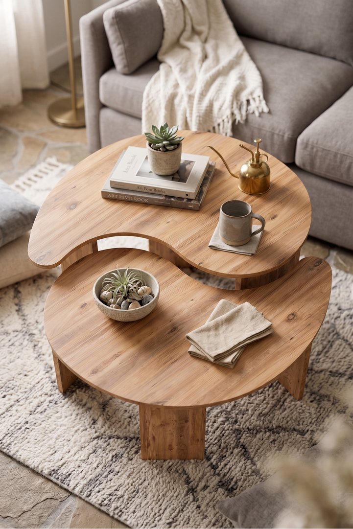 Denge 9253 Modern Decorative Oval Coffee Table Set of 2, for Living Room, Atlantik Pine