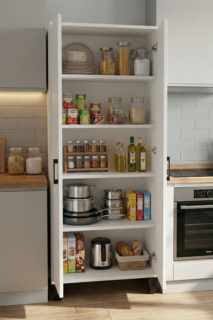 Multi-purpose Kitchen Cabinet 160, Pantry Cabinet, 2-Door, 5-Shelf, Bathroom Cabinet 251, White