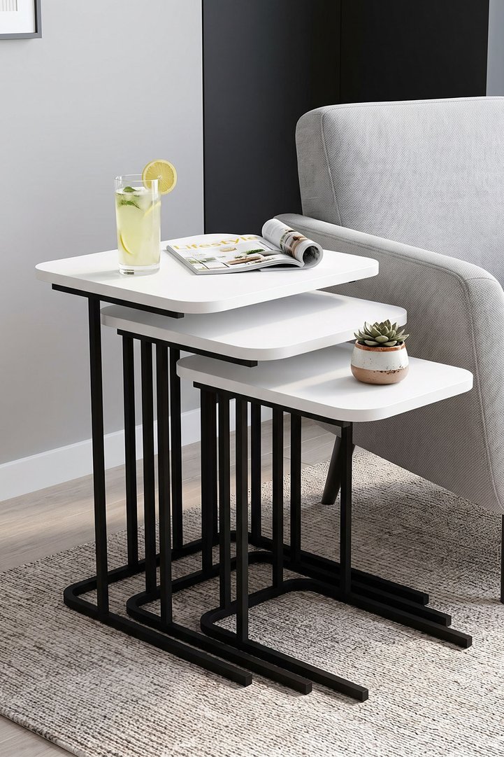 Zino 3-Piece Nesting Table Set Melamine-faced chipboard White