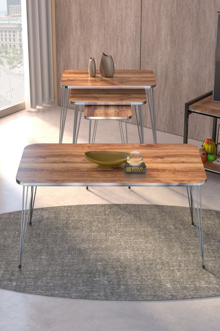 Rectangular 4-Piece Table Set Gold Wire Legs - Walnut