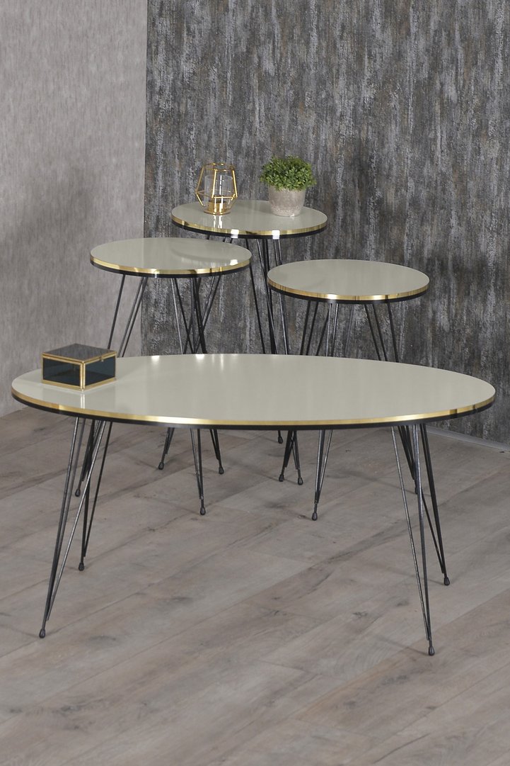 Black Wire Leg Oval 4-Piece Table Set - Cream