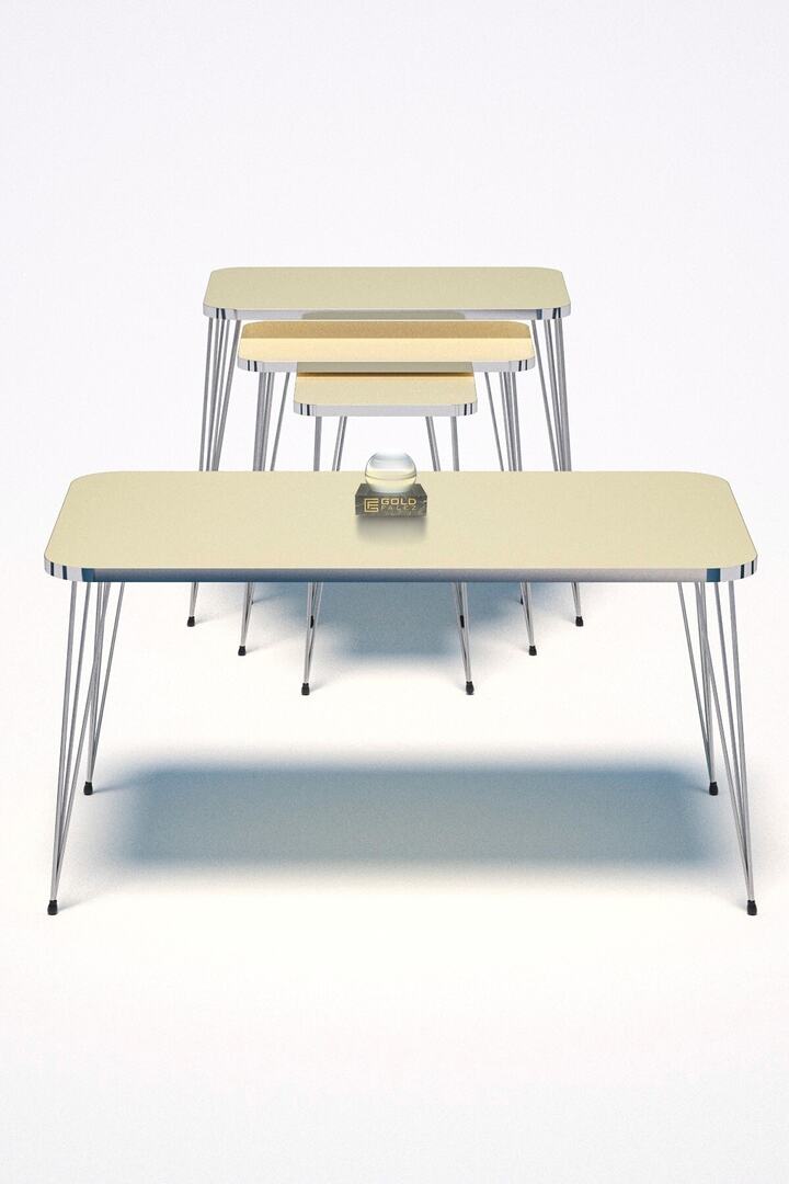 Rectangular 4-Piece Table Set Gold Wire Legs - White