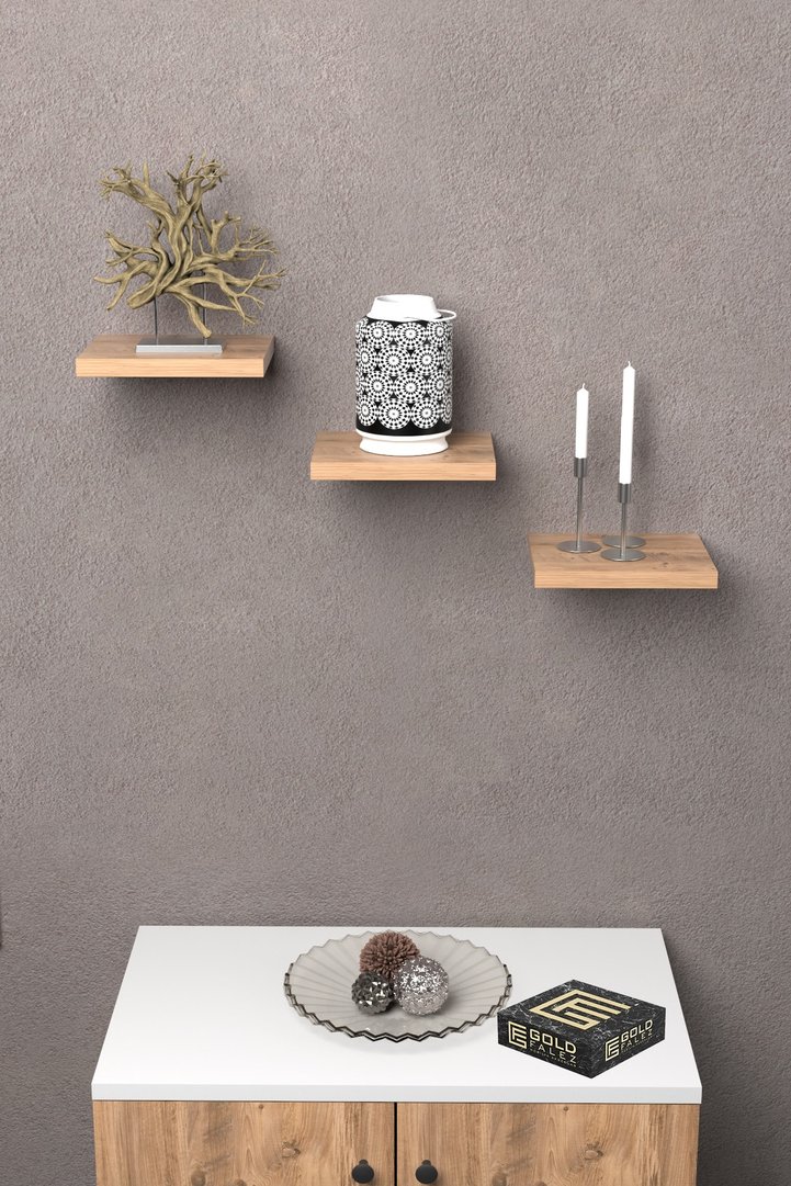 Ilkal 3-Piece Square Wall Shelf Bookcase - Pine