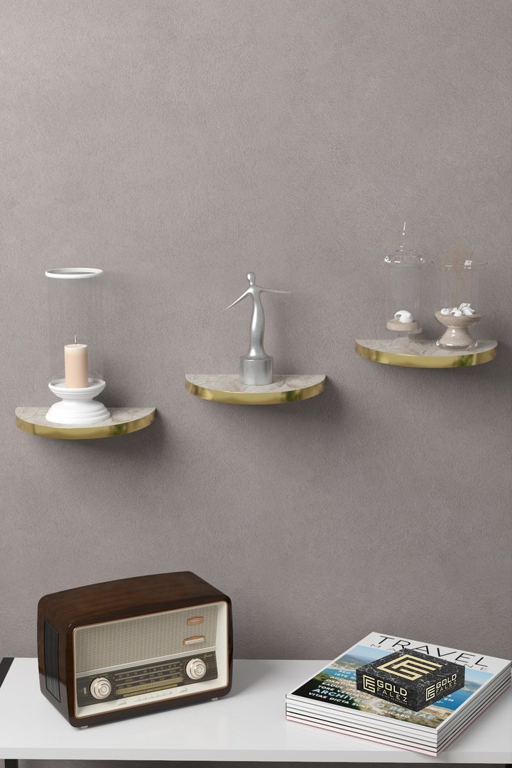 Ilkal 3-Piece Oval Wall Shelf Bookcase - Gold Efes