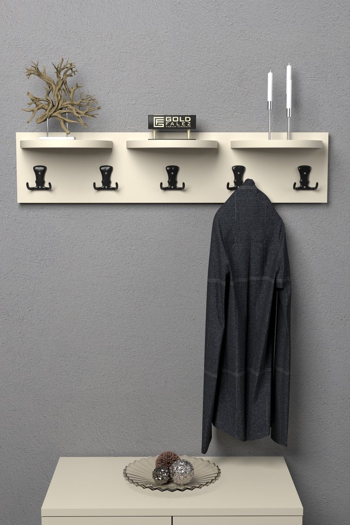 Ilkal Top Shelved Multi-Purpose Wall Hanger Coat Rack Beige