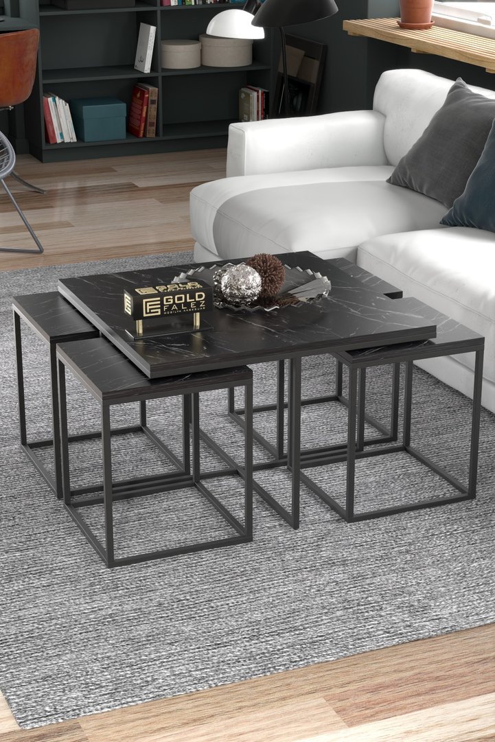 Gold Metal Frame 5-Piece Coffee Table Set Melamine-faced chipboard Bendir Black