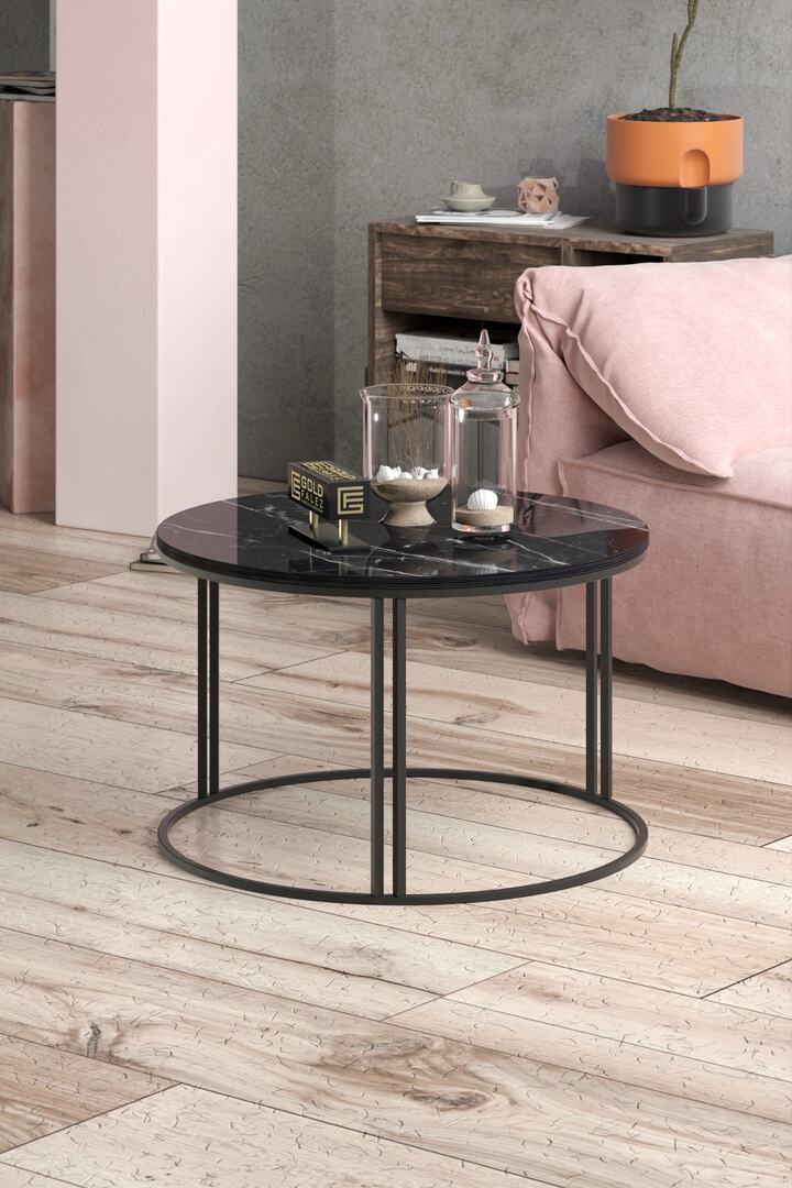Special Round Coffee Table - Black Marble Effect