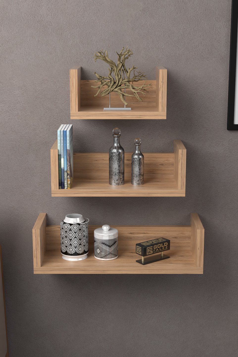 Estante de pared en U – Nogal