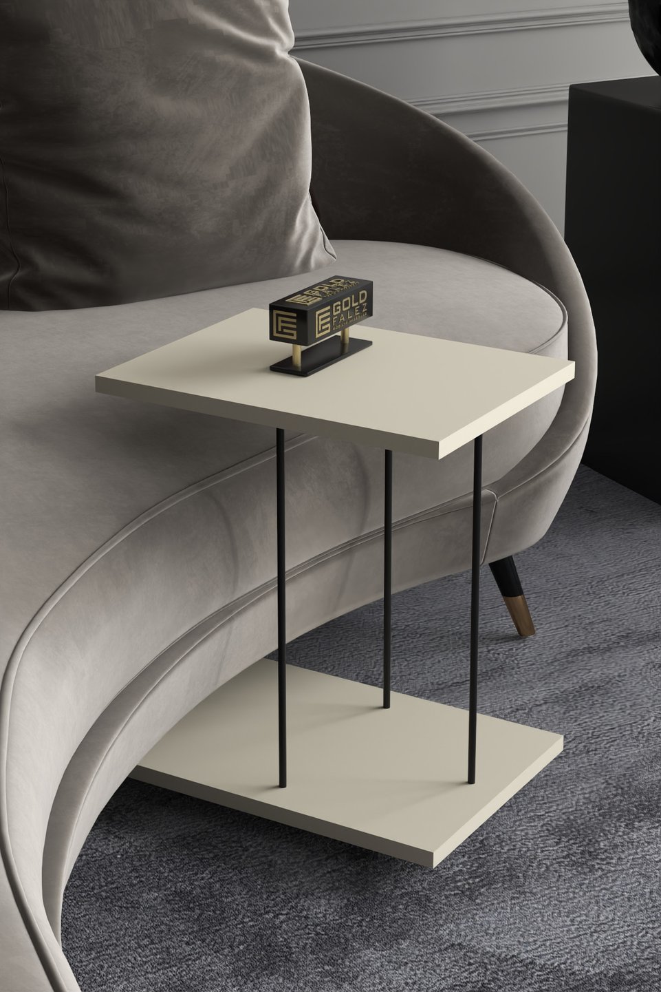 Beistelltisch mit Rollen – Creme