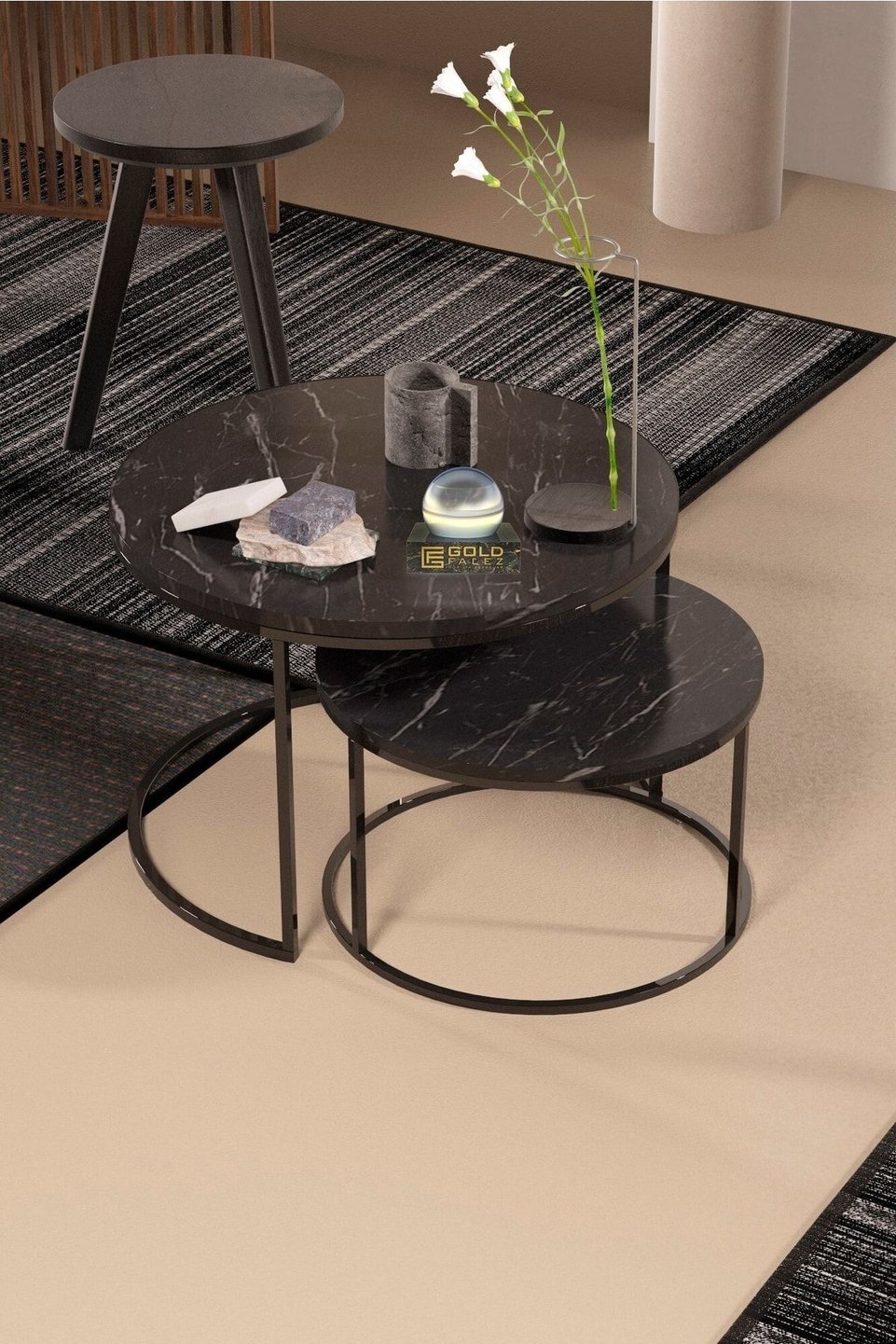 Special Set di tavolini da salotto – Set da 2 · Marmo nero