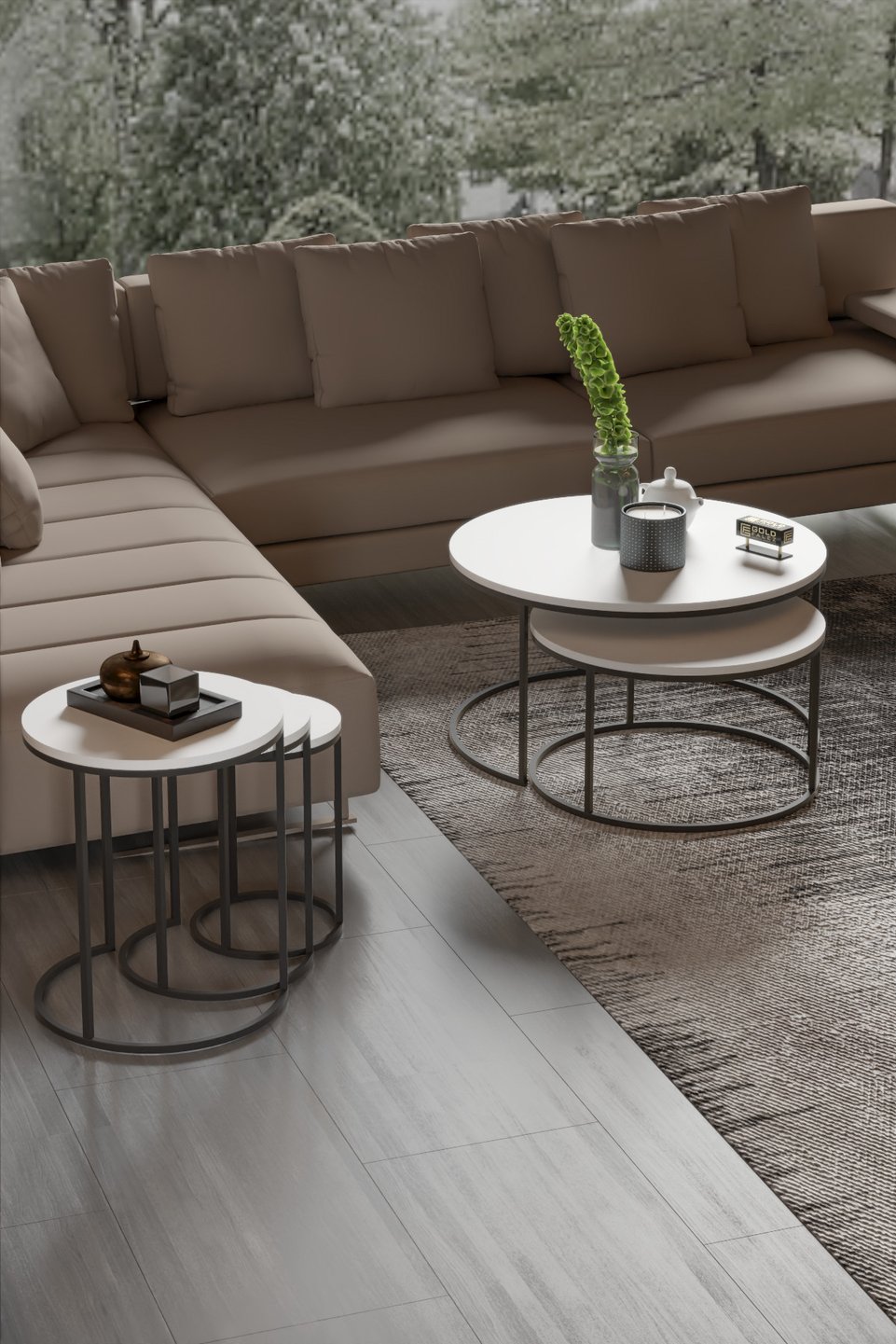 C-shaped Nesting Coffee Table Set – Set of 2 · White