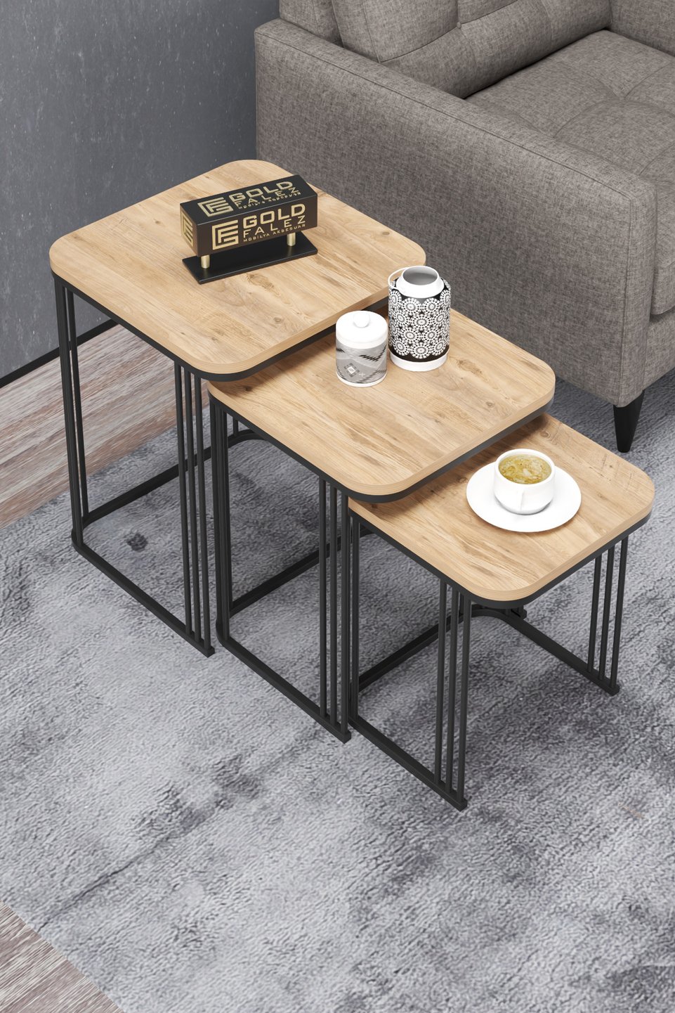Alize Zigon Sehpa Seti – 3'li set · Kahverengi