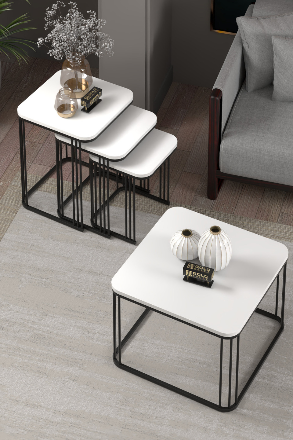 Alize Set tavolino da salotto e tavolini a nido – Bianco