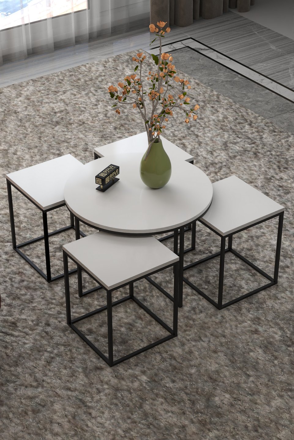 Orta ve Zigon Sehpa Seti – 5'li set · Beyaz