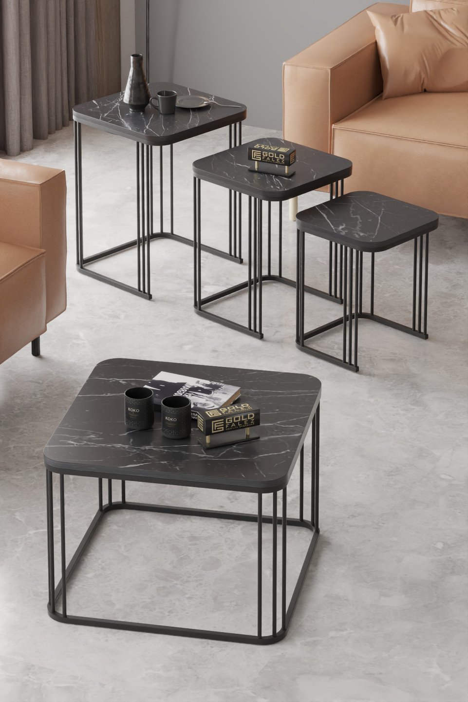 Alize Coffee and Nesting Table Set – Black
