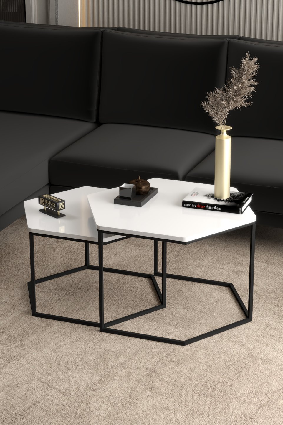Set di tavolini da salotto esagonali 4