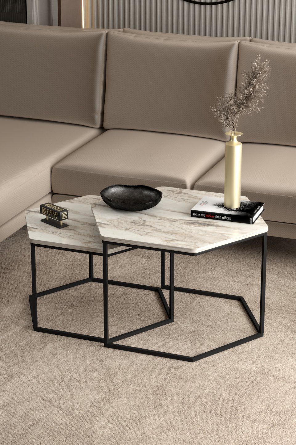 Set di tavolini da salotto esagonali 3