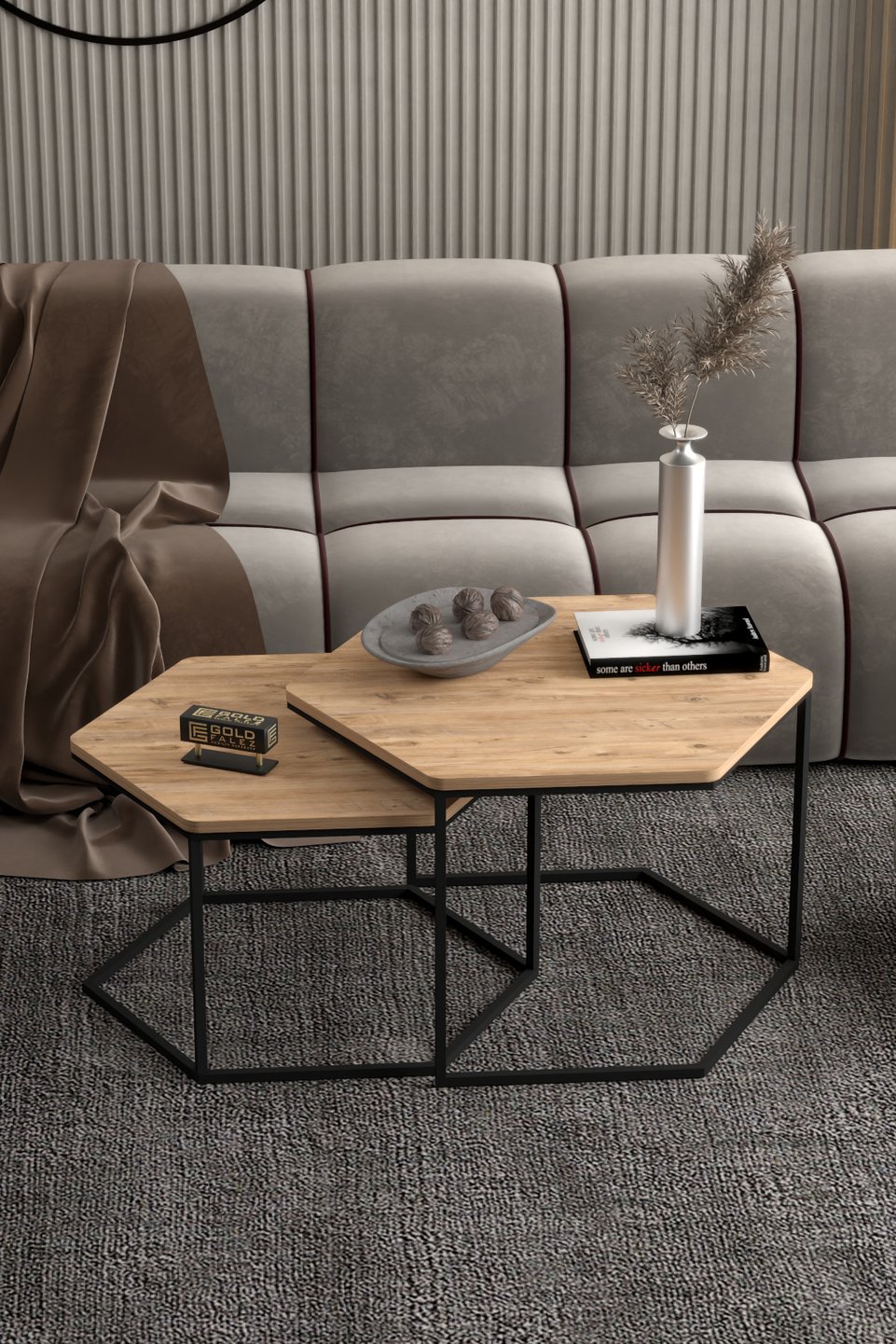 Hexagonal Coffee Table Set 6