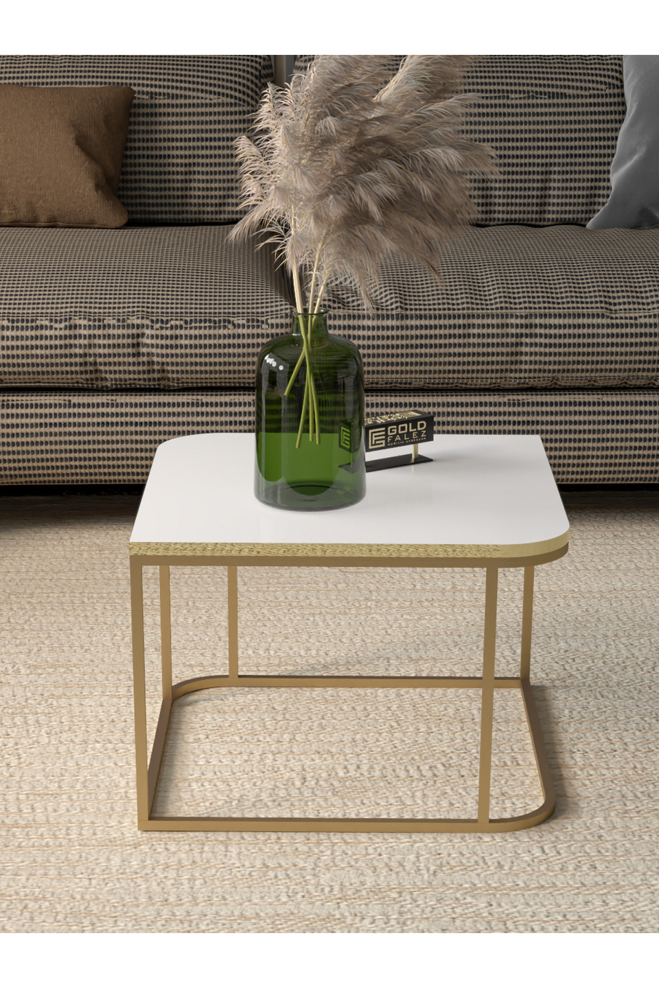 Damla Coffee Table with Gold Legs – White